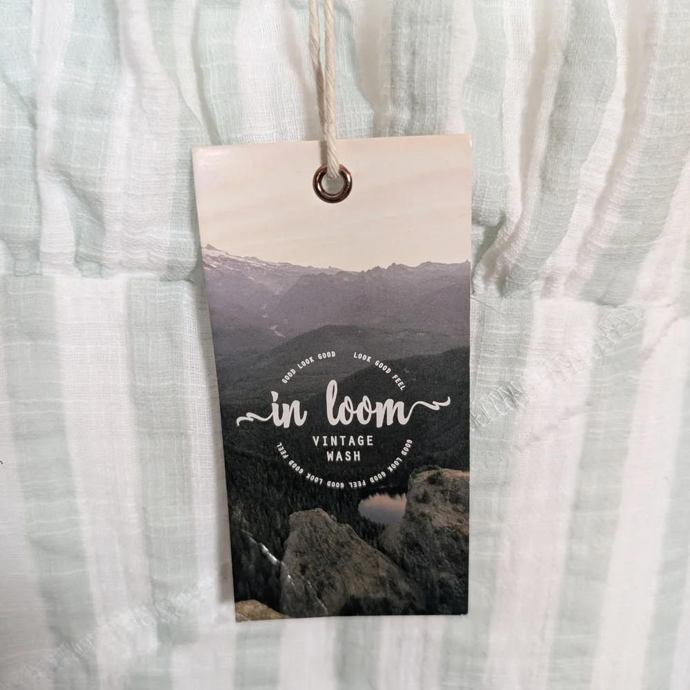 In Loom Seafoam Green And White Striped Gauze Mini Dress High Low Large NWT - Picture 4 of 14